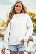 White Oversize Drop Shoulder Reversible Mock Neck Sweatshirt