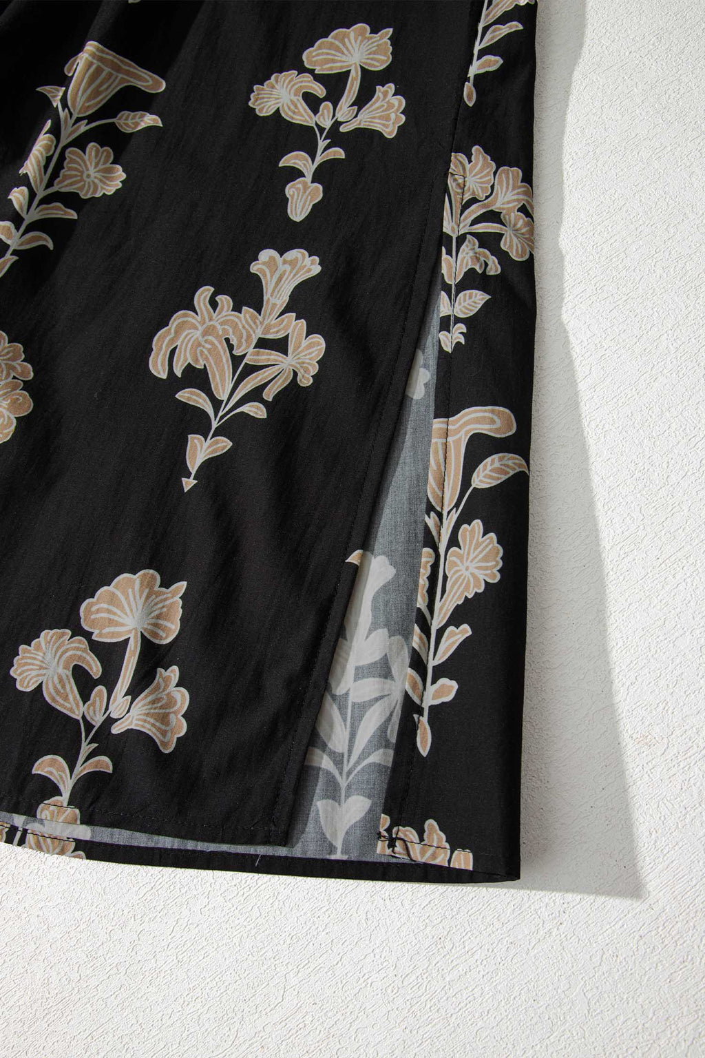 Black Floral Print Frilled Collar Short Puff Sleeve Plus Size Maxi Dress