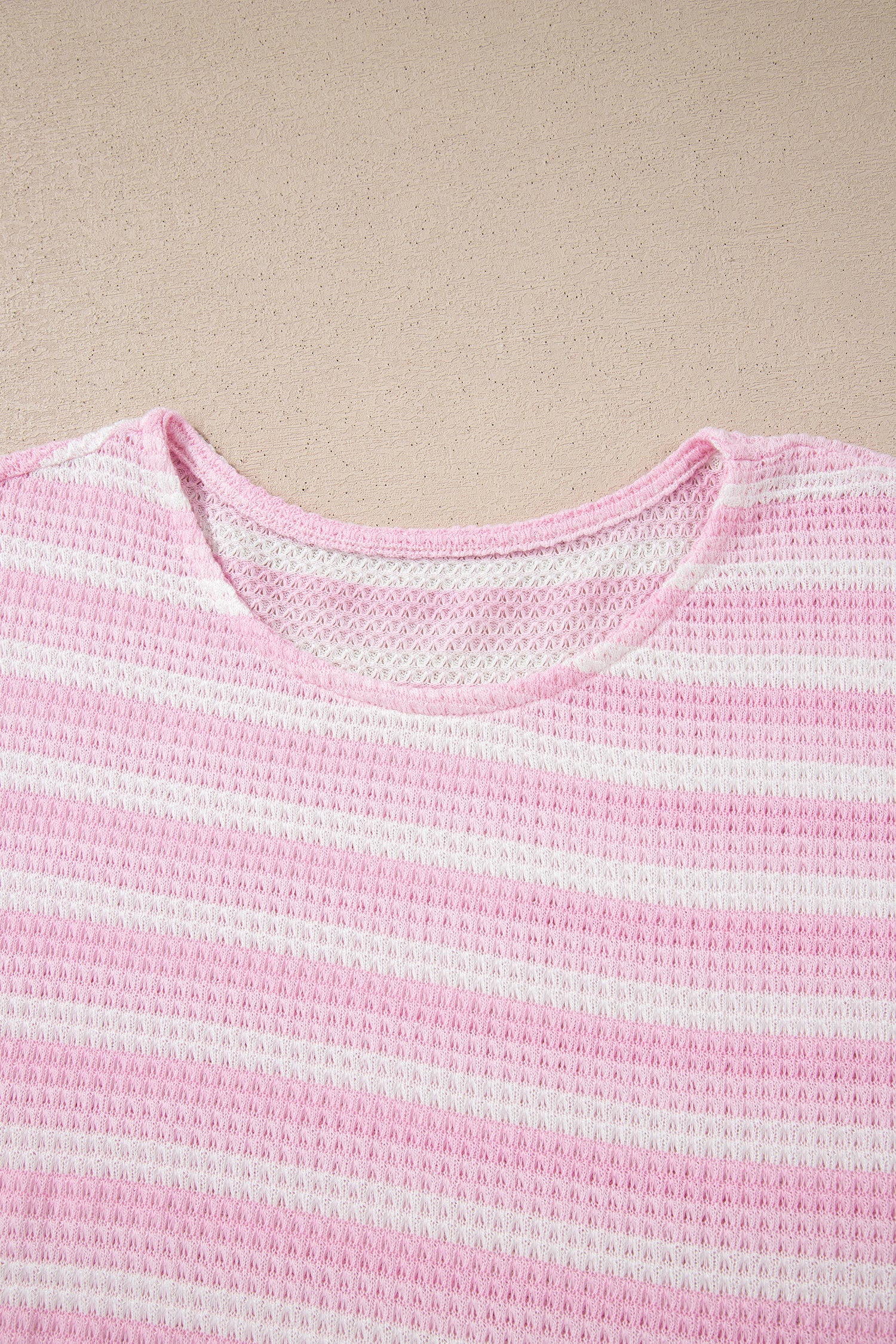 Pink Striped Print Waffle Knit T Shirt