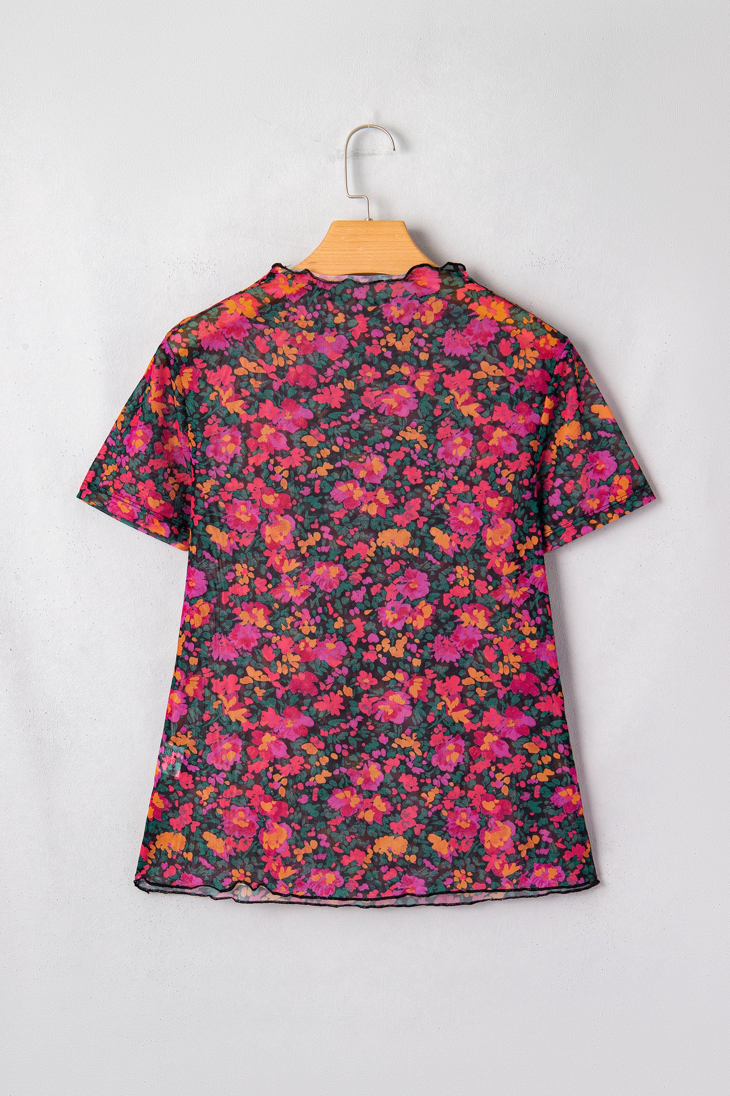 Rose Retro Floral Printed Mesh Short Sleeve Top