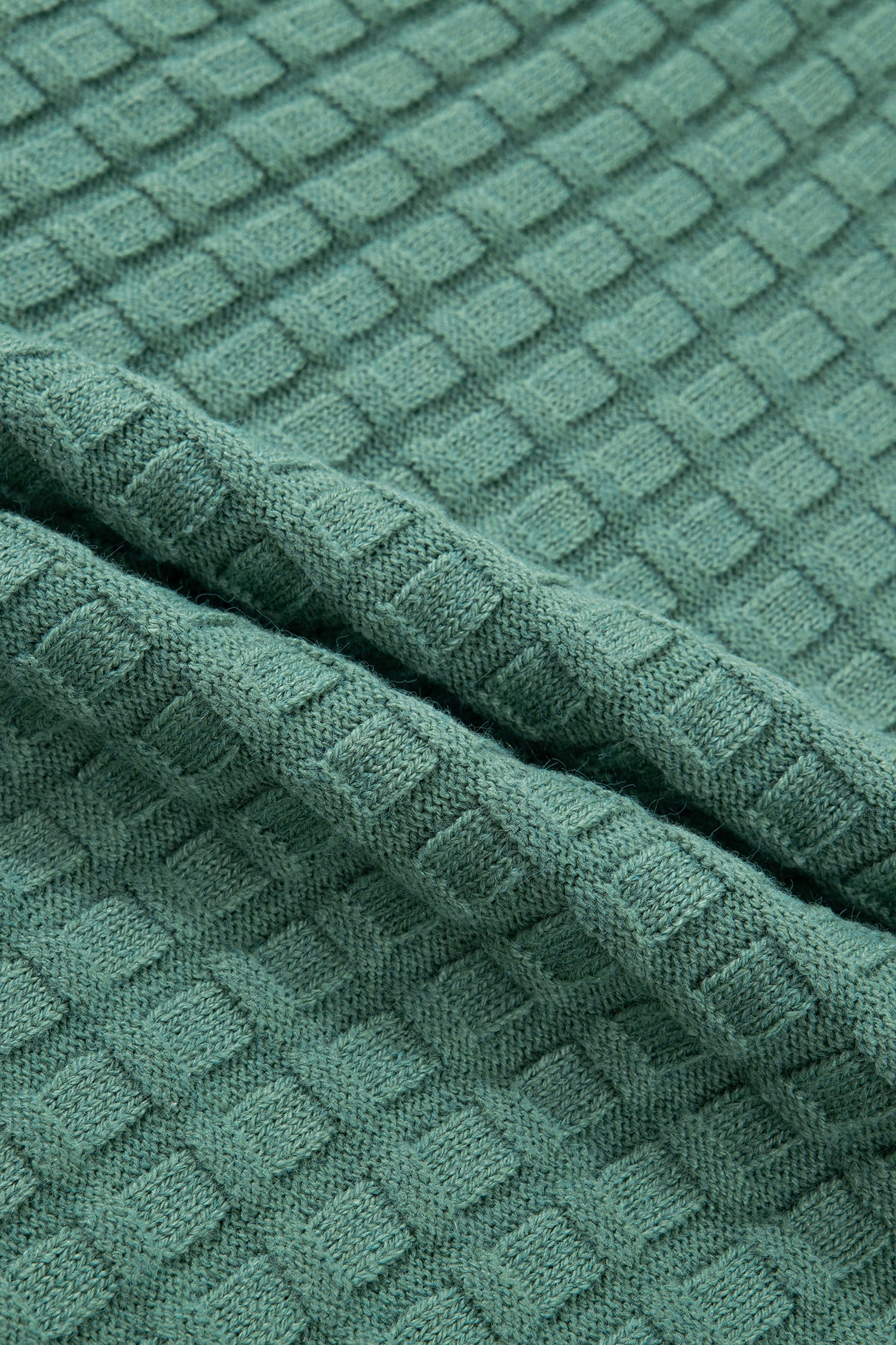Mist Green Plus Size Solid Color Textured Knit Short Sleeve Sweater