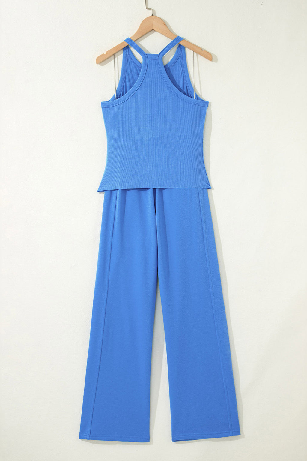 Sky Blue Slim Ribbed Tank Top and Sweatpants Set