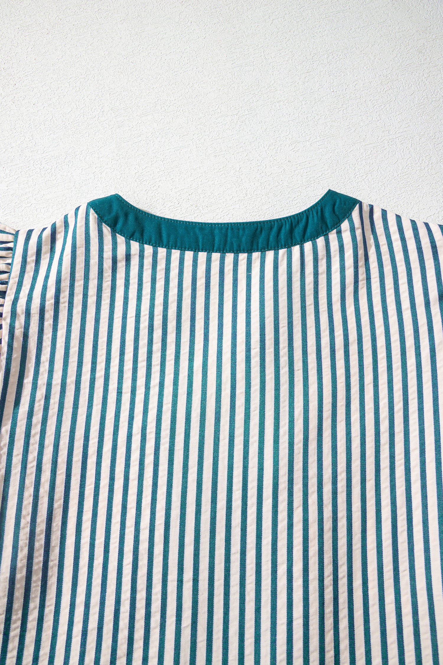 Green Stripe Double Ruffled Short Sleeve Contrast Trim V Neck Midi Dress