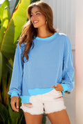 Myosotis Twisted Rib Uneven Hem Drop Shoulder Loose Knit Top