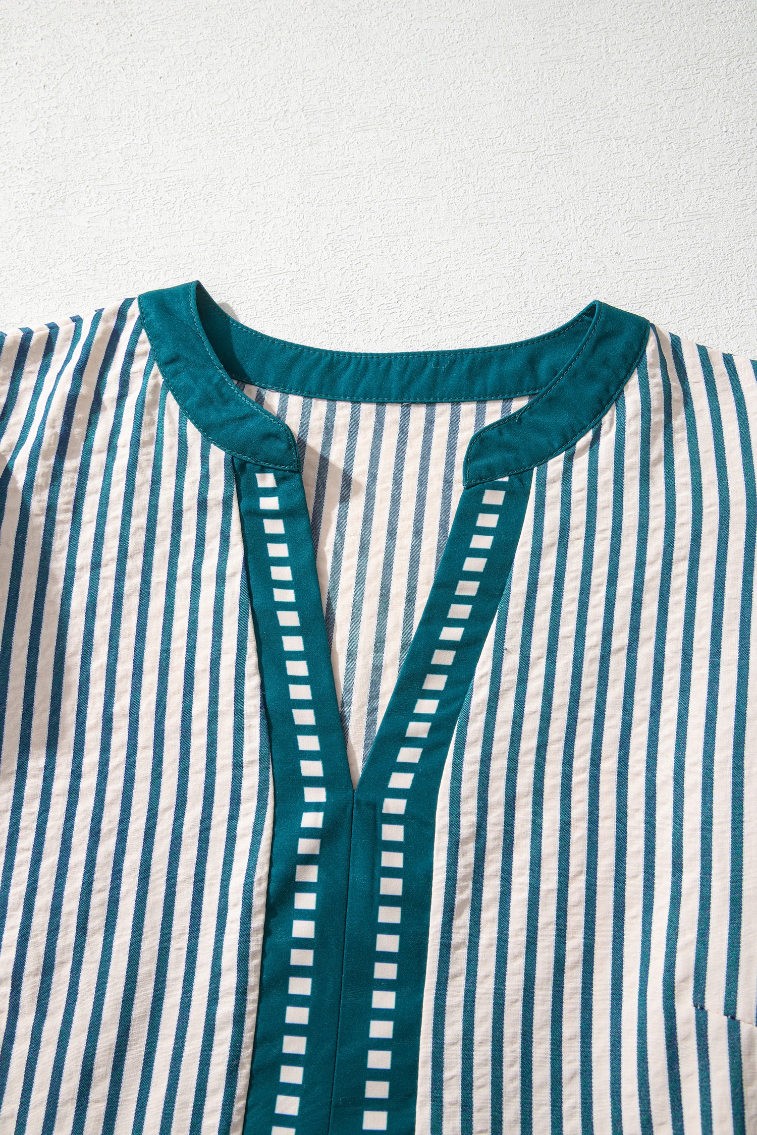 Green Stripe Double Ruffled Short Sleeve Contrast Trim V Neck Midi Dress