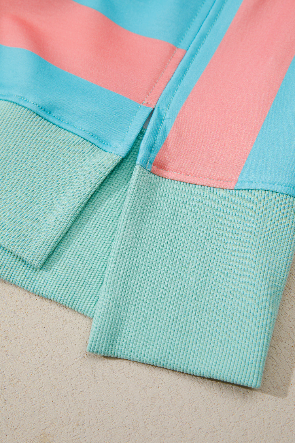 Pink Stripe Colorblock Drop Shoulder Buttoned Collar Side Slit Pullover Top