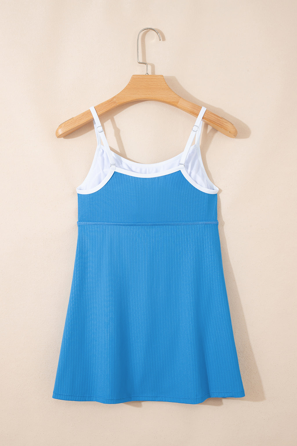 Dusk Blue Color Block Edge Ribbed Pocketed Lined Swim Dress