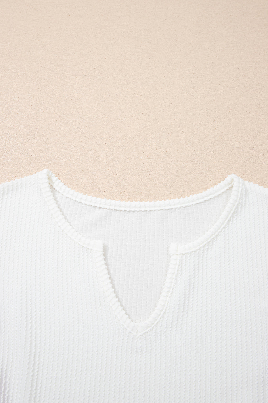 White Spiral Ribbed Raw Seam Color Block Patchwork Long Sleeve Top